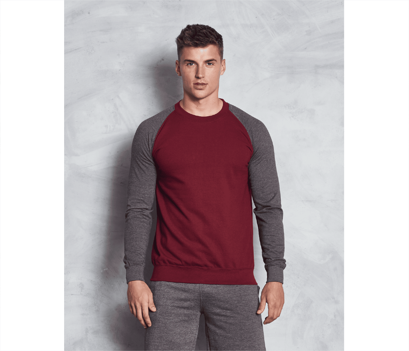 sweat col rond rouge-gris