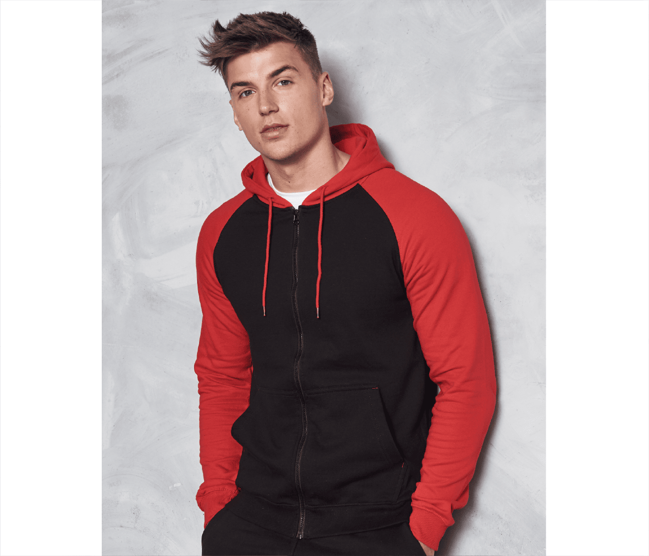 sweat capuche zippe noir-rouge